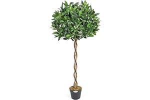 Christow Artificial Bay Tree In Pot, Large 3ft 4ft Tall Indoor Outdoor Garden Topiary Ball, Twisted Wooden Trunk, Realistic Lush Green Leaves, Home Office Restaurant (4ft, 1 pack)