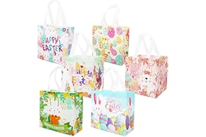 PARSUP 6 x Ostereiersuche-Taschen mit Griffen, Verschiedene Größen, Häschen Karotten Küken Ei Taschen, Oster Leckerei Taschen, Non-Woven Ostertaschen zum Verpacken von Geschenken, Eiersuche, Partyzubehör