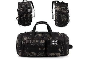 BUNNYCHIC Tactical Gym Bag for Men，70L Large 3 in 1 Sports Duffle Bag with Shoes Compartment for Travel,Water Resistant Travel Backpack Weekender Overnight Bag with Wet Pocket for Women