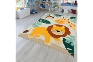 TT Home Alfombra Habitación Infantil De Juego Coches Infantil Animal Antideslizante, Color:VerdeBeigeAzul, Tamaño:120x160 cm
