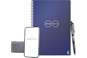 Rocketbook Reusable Digital Notebook - Smart Notepad A5 Blue - Wirebound Note Book To Do List Pad, Dotted Paper with Frixion Erasable Pen and Wipe, Office Gadget App Reduce Paper Waste