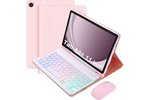 VLEAQC Keyboard Case for Samsung Galaxy Tab A9+/A9 Plus 11 Inch 2023 (SM-X210/X216/X218), Detachable Color Backlit Bluetooth Keyboard and Mouse, Slim Lightweight Stand Cover with Pen Holder,Pink