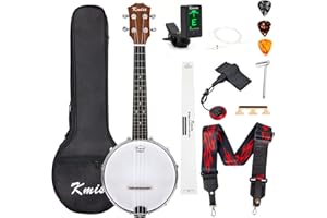 Kmise Banjolélé Banjo Ukulélé de concert, 4 cordes, 58,4 cm, Banjo avec housse de transport, accordeur, micro, bandoulière multifonction, cordes, médiators, chevalet, règle (MI2703-KUS)