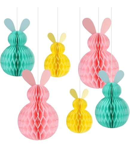 PaPIerDraCHeN 8 Coniglietti di Pasqua in Carta velina da Appendere e Decorare - Dimensioni 10x5cm incl. Nastro - Decorazione Pasquale Ideale per cespugli e Rami - riutilizzabili - Colorati - Set 06