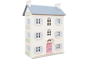 Le Toy Van - Cherry Tree Hall Large Wooden Doll House | 4 Storey Wooden Dolls House Play Set - Suitable For Ages 3+