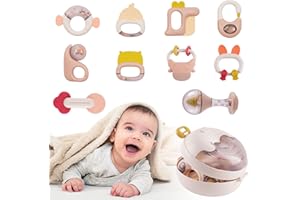 FORROBY Hochet Bébé Jouet de Dentition Ensemble,Lot de 10 Hochet Bebe sans BPA ,Jouets de Dentition pour Nouveau-NésJouets D'activité D'éducation Précoce avec Boîte de Rangement Convient pour Bébé 0-9 Mois