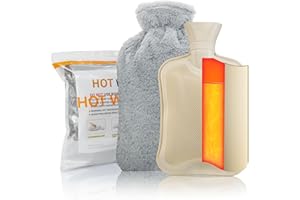 TOHDNC Bouillotte, 2L Bouillotte d'eau Chaude avec Housse en Peluche Douce Bouillotte en Caoutchouc pour Soulage Règles Douloureuse et Maux de Ventre Idéal pour Hivers Fournir Chaleur (Gris Clair)