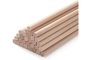 COOWAYZE Holzstäbchen Holzstäbe zum Basteln, 30 Stück 0.8 cm x 30cm Rundholz Holzstab Rundstab Holz für Makramee, Kunstprojekte, Modellbau, DIY Handwerk, Backen, Tortenstützen-Natürliche und Unbearbeitete