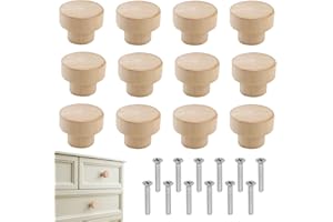 TYVOM 12 Pcs Wooden Drawer Knobs 35mm Wooden Door Knobs for Installation on Drawers Closet Doors Cupboard Doors Shoe Cabinets TV Cabinets and Filing Cabinets Door and Drawer Fittings