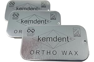 Kemdent Orthodontic Wax 3 Pack 15 Precut Strips, Metal Recyclable Cases. For Braces & Aligners- Stick Better, ortho wax, braces, Patient wax (Plain)