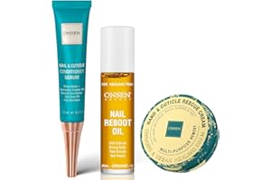 Onsen Nail & Cuticle Rescue Kit - Conditioner Serum, Repair Oil & Cuticle Balm – Tsubaki, Shea Butter, Jojoba - Strengthens Nails, Softens Cuticles, Hydrates Skin (15ml Serum + 10ml Oil + 26ml Cream)