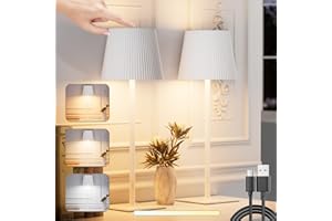 skelo Lámpara de Mesa Inalámbrica Regulable Táctil LED con Batería,4800 mAh, 3 Temperaturas de Color, Adecuada Para Interiores y Exteriores, Material Metálico USB-C, Blanco, 2 Pieza