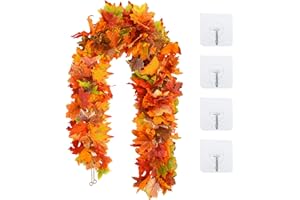HYWEAN HOMD 2 Pièces Décoration Automne Vignes Suspendues avec 4 Crochets Transparents, Deco Automne en Feuilles D'érable Artificielles pour Escaliers, Mariage, Thanksgiving, Dinner Party Et Halloween, 175cm