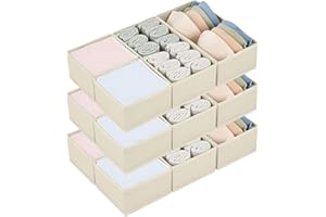 DIMJ Organisateur de Tiroirs De Rangement - Séparateurs de Tiroir Non Tissés, Boîte Organisateur Dressing Rangement Gain de Place Pour Chaussettes, Sous-VêTements, Cravates, 12 Pièces, Beige