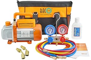 BACOENG 3.6CFM Vacuum Pump & Manifold Gauge Set - Home Mini Split/HVAC A/C Refrigeration Kit - Diagnostic R12 R22 R410A - w/Case & R410a Mini Split Adapters
