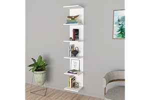 [en.casa] Étagère Murale avec 6 Compartiments Meuble de Rangement Suspendu avec 6 Tablettes pour Salon Bureau Couloir Chambre Panneau de Particules 180 x 35 x 32 cm Blanc