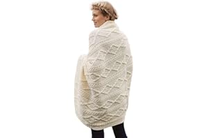 ARAN WOOLLEN MILLS Carraig Donn irlandzki aran krem 100% wełniany koc narzuta