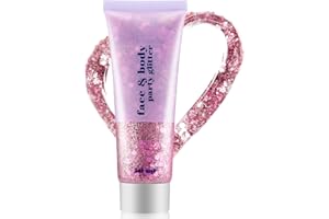 MOFAJANG Gel Glitter Per Il Corpo, Paillettes Rosa Per Il Viso, Lozione Scintillante Olografica, Gel Per Viso E Corpo Per Occhi, Capelli, Unghie, Arte Fai-Da-Te, Ideale Per Il Trucco Da Festa, Cosplay(50ml)