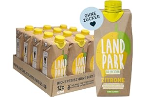 ‎LANDPARK Landpark Bio-Erfrischungsgetränk Lemon, 12 x 0,5 L im Tetra Pak | aus Bio-Quelle mit Zitronengeschmack | ohne Zucker | ohne Kohlensäure | Pfandfrei