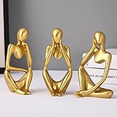 TIED RIBBONS Decorative Abstract Thinker Men Statue Set of 3 Modern Art Showpiece Sculpture(Fantasy,Gold,13CmX6Cm) Decoration
