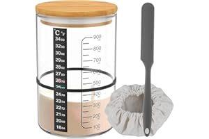 BAODBF Sauerteig-Starter-Set, Sauerteig-Starter-Set mit Holzdeckel und Stoffkappe, Sauerteig-Starterbehälter, Sauerteigglas, Sauerteig-Starterglas