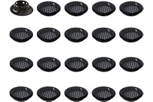 Leliafleury 20Pcs Air Vent Louver Round Ventilation Grilles Mesh Hole Soffit Vents Stainless Steel Air Vent Louver Hole for Kitchen Bathroom Cabinet Wardrobe (Black, 19mm Bevel Mouth)