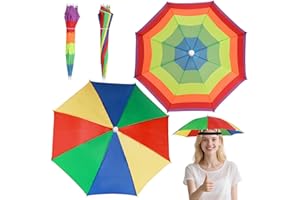 DIELIANHUA Chapeau Parapluie, Parapluie de Tete Pliable pour Adultes et Enfants, Chapeau de Parapluie avec Bande Élastique, Casquette de Parasol Arc-en-Ciel pour Festival Plage Camping Pêche Randonnée