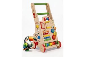 KiddyMoon Baby Walker i trä, interaktiv pedagogisk leksak för barn, multifunktionell push-along leksak för spädbarn, Montesso