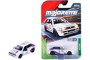 Majorette Racing Lancia Delta Integrale samochód kolekcjonerski z wolnym biegiem i otwieranymi częściami, szczegółowy model samochodu rajdowego w skali 1:64, biały, dla kolekcjonerów i dzieci od 3 lat