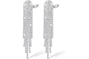 Boucles D'oreilles Strass pour Femme, Kucheed Boucles D'oreilles Pendantes à Pampilles Argentées Scintillantes Boucles D'oreilles Longues Lustre en Cristal, Boucles D'oreilles à Franges en Diamant
