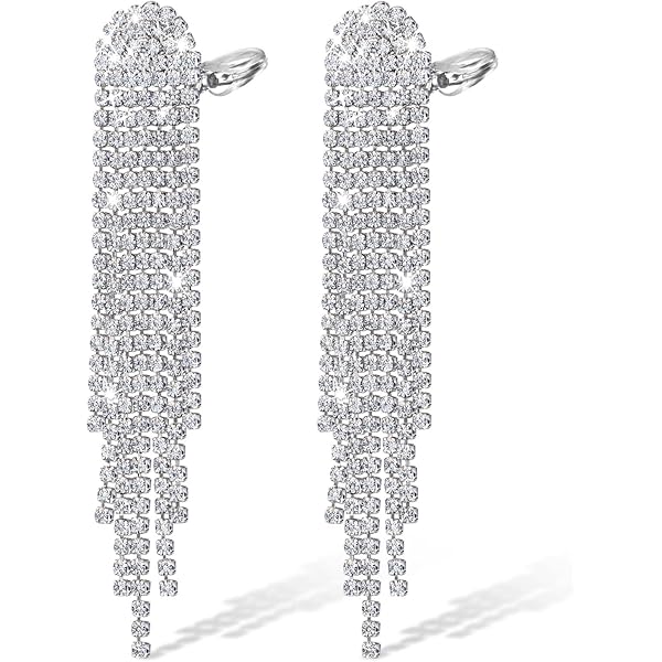 QUKE Orecchini A Clip Con Pendente A Goccia Con Cristalli Di