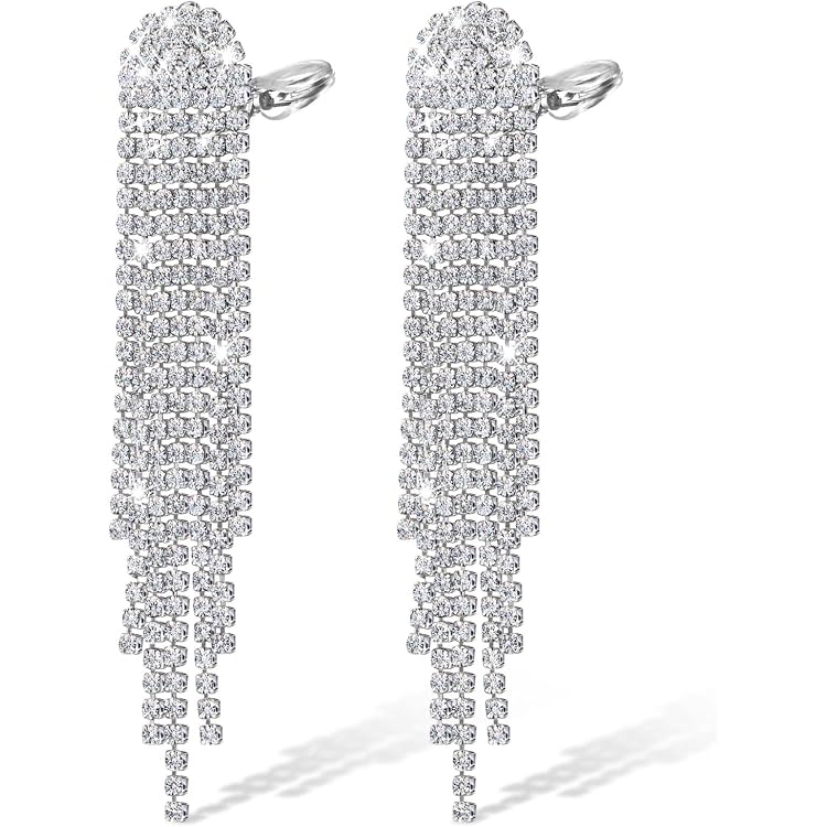 Boucles D’Oreilles Femme Clearine – Gland Long Strass Cristal, Argenté, Élégant Pour Mariage Noël Fête - 10