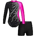 CHICTRY Girls Long Sleeve Gymnastics Leotard Unitard with Shorts 2 Piece Outfits Ballet Dance Bodysuit Biketard Dancewear