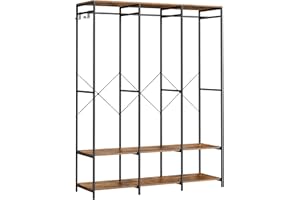 SONGMICS Armoire Vêtements Portable, Penderie Métal Pliable, Étagères de Rangement avec Tringle, Crochet Amovible, 40 x 141 x 180 cm, Marron Rustique RGR005B01