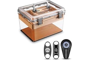 CLZOONG Acryl Zigarren Humidor Set mit Luftbefeuchter und Hygrometer, transparenter Humidor Fall Eingebautes Zedernregal, tragbarer Desktop Humidor Box Lagerung für etwa 70 Zigarren (Small)