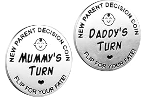 ROWWAIT huishi Funny Decision Coin for New Parents，Gifts for Mum Dad，Newborn Baby Gifts，Flip Coin Decision，Mother's Day, Baby Shower Gift，Birthday, Anniversary, Stainless Steel (Silver)