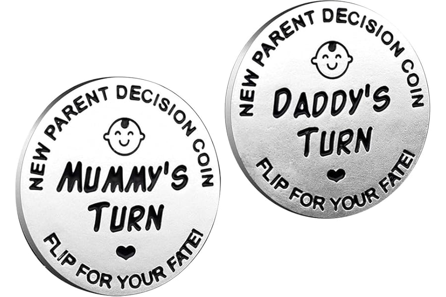 huishi Funny Decision Coin for New Parents，Gifts for Mum Dad，Newborn Baby Gifts，Flip Coin Decision，Mother's Day, Baby Shower Gift，Birthday, Anniversary, Stainless Steel (Silver)