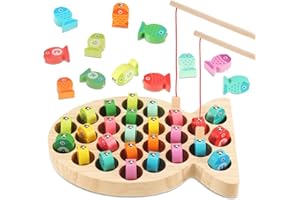 QESSUVNC Magnetic Fishing Game for Kids 1-5 Years – Wooden 26 letters A-Z Fishing Toy, Educational Toddler Toys for Letter Recognition, Preschool Learning Toys with Magnetic Rod​