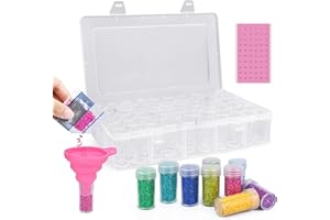 JAMITE Diamond Painting Aufbewahrungsbox,60 Runde Kunststoff Dosen Diamant Stickerei Box,Perlen Nagel Kunst Aufbewahrung Behälter Malerei Zubehör DIY Basteln Schmuck Strass mit Stickers und Trichtern