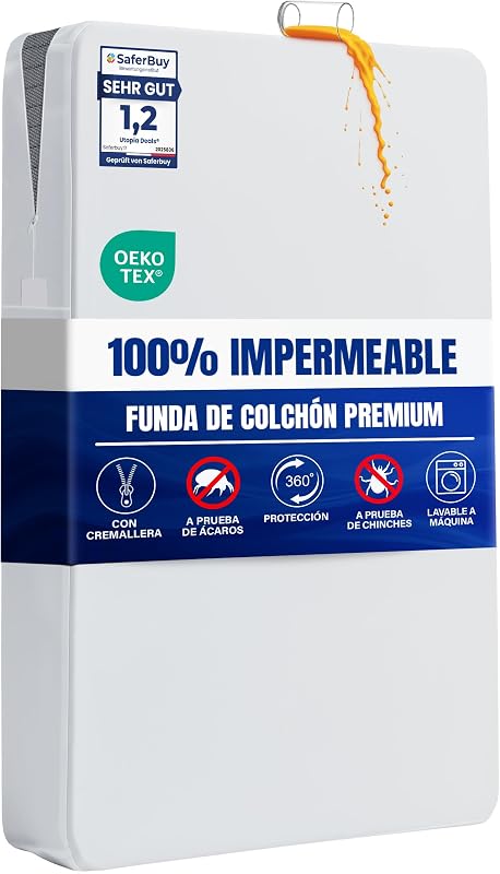 Utopia Bedding Premium Waterproof Mattress Encasement Double Bed (135 x 190 x 30 cm), Zippered Mattress Protector, Bed Bug and Dust Mite Proof Mattress Cover, White