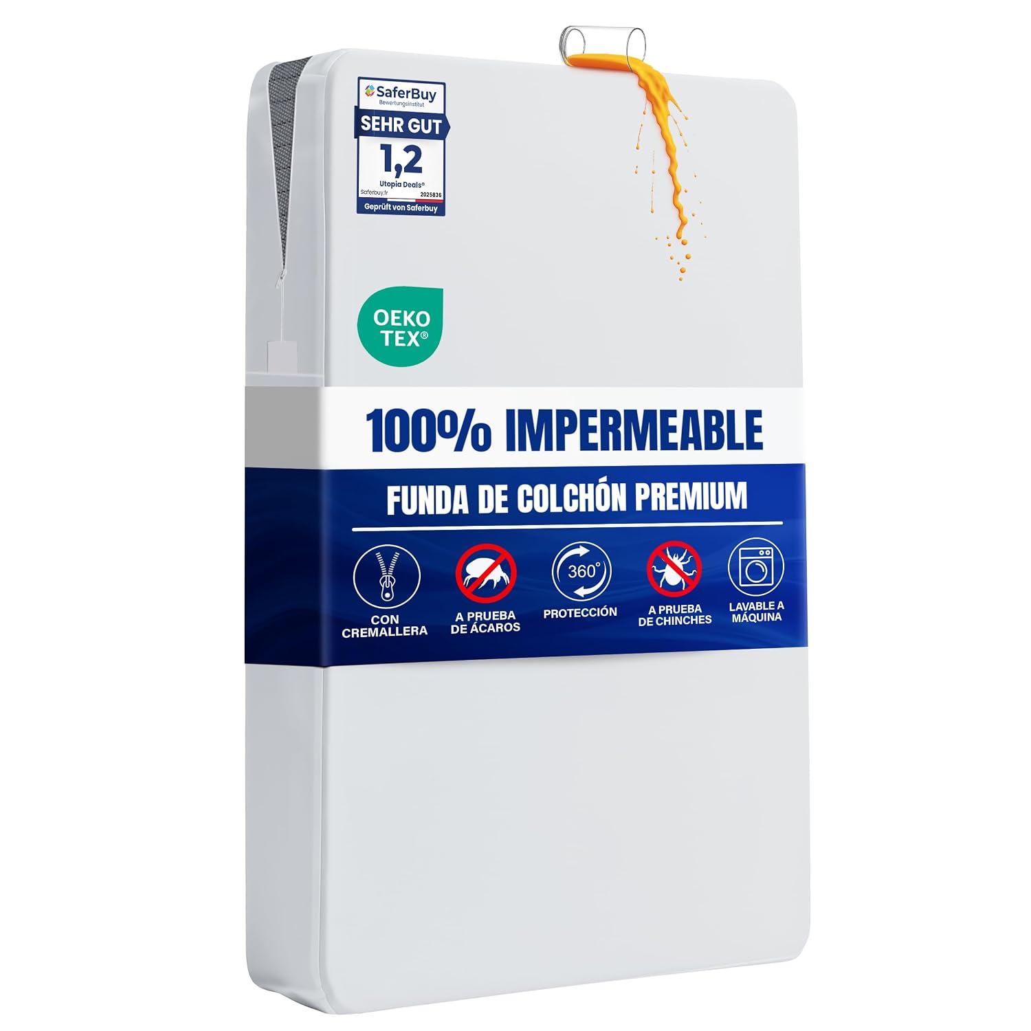 Funda Protector de Colchón Impermeable 90 x 190 x 30 cm Cremallera | Protector de Colchón Antiácaros y Antichinches, Certificado Oeko-Tex, con Cierre de Cremallera – Utopia Bedding