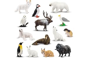 toymany 14PCS Tiny Polar Animal Figurines Set Plastic Mini Arctic Animal Figure Christmas Birthday Gift Cake Toppers Educational Toy for Kids Toddlers