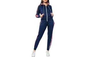 Love My Fashions® Womens Tracksuit Fleece Floral Side Panel Jogging Suit Set - Ladies Casual Ribbed Hem Cuffs Outwear - Zip Up Hoodie Bottoms for Jogging Gym and Cycling