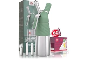 ISI Creative Whip Premium Sahnespender 500ml, Wave Green, aus Edelstahl, inkl. 3 Edelstahltüllen & 60 Sahnekapseln Sahnespender für Sahne, Dessert & Herzhaftes, Spülmaschinenfest