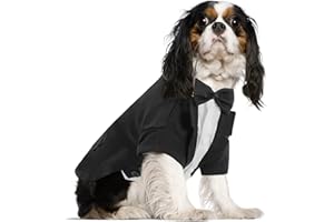 KONVINIT Hunde Hochzeit Anzug - Schwarz Hund Smoking Hund Hundeanzug Smoking Hemd mit Fliege Haustierkostüm/Kleid/Hemd für Hochzeit Halloween Geburtstag Kostüme,schwarz S