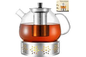 HEMOLY 1500ML Teekanne mit Siebeinsatz, Teekanne mit Stövchen, Glasteekanne, Teekanne Glas, Teekanne Glas mit Siebeinsatz, Teekanne mit Sieb