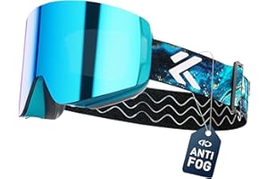 KAPVOE Masque de Ski OTG pour Homme et Femme Anti-buée Lunettes de snowboard à Verres Magnétiques Interchangeables, Protection UV400 Pour Sports D’hiver K718