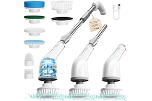 KISEELY Elektrische Reinigungsbürste, aufgerüstete Spin Scrubber schnurlos mit 8 austauschbaren Reinigungsköpfen, Power Cleaning Tool Dusche Scrubber für Boden Wand Fliesen Auto (SU1)