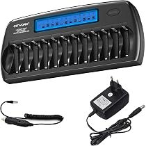 Caricabatterie Intelligente 16 Slot Per Pile AA/AAA Ni-MH/Ni-CD – Display LCD, Protezione IC E Funzione Scarica
