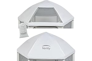 tenty Baby Laufgitterdach für das Laufgitter - Cover mit UV-Schutz und Regenabweisend - mit Mesh-Fenster für die optimale Belüftung - Dach mit praktischer Tasche (Grau)